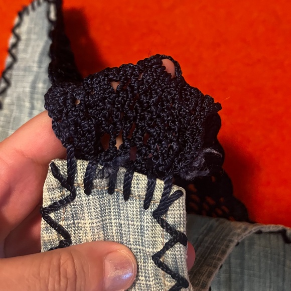 Vintage Parasuco boho distressed denim and crochet vest GUC - Picture 7 of 11